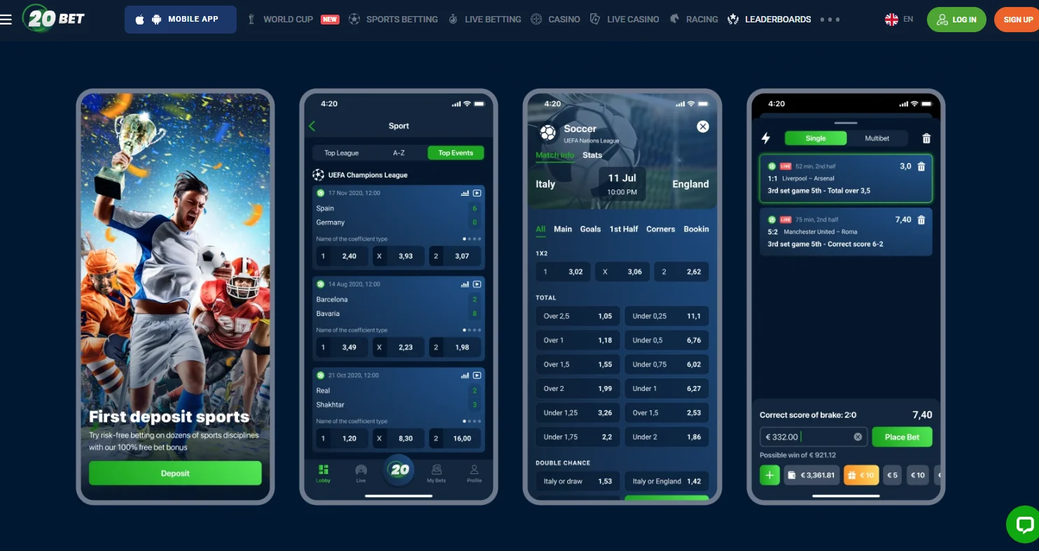 20Bet interface and user experience