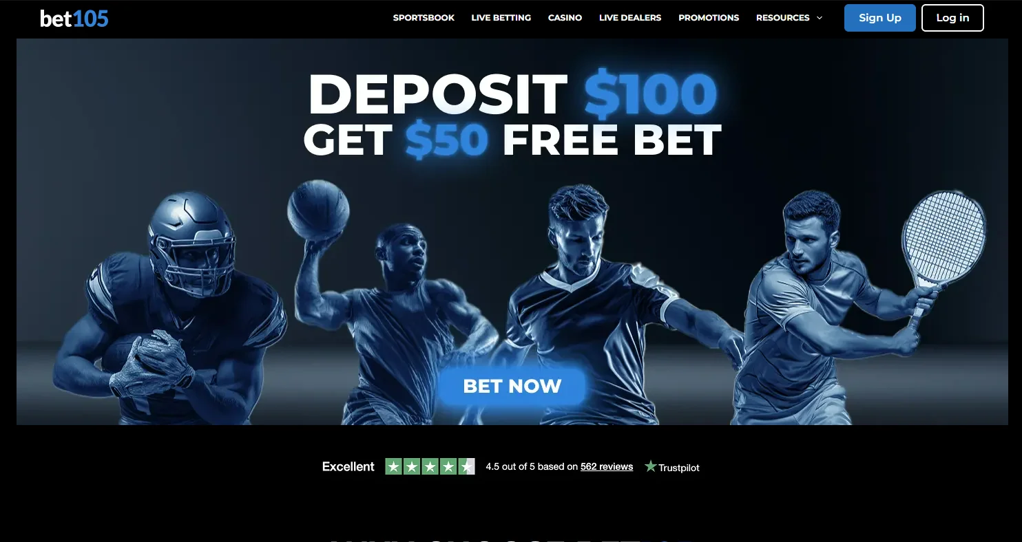 Bet105 sportsbook homepage overview
