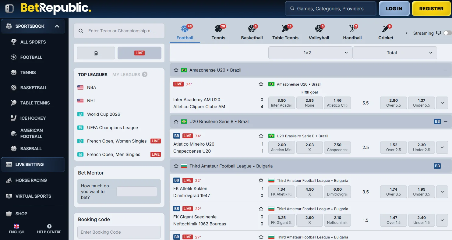 BetRepublic live betting interface