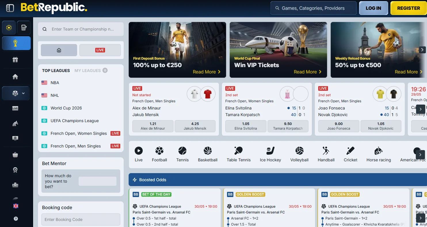 BetRepublic sportsbook markets and sports coverage