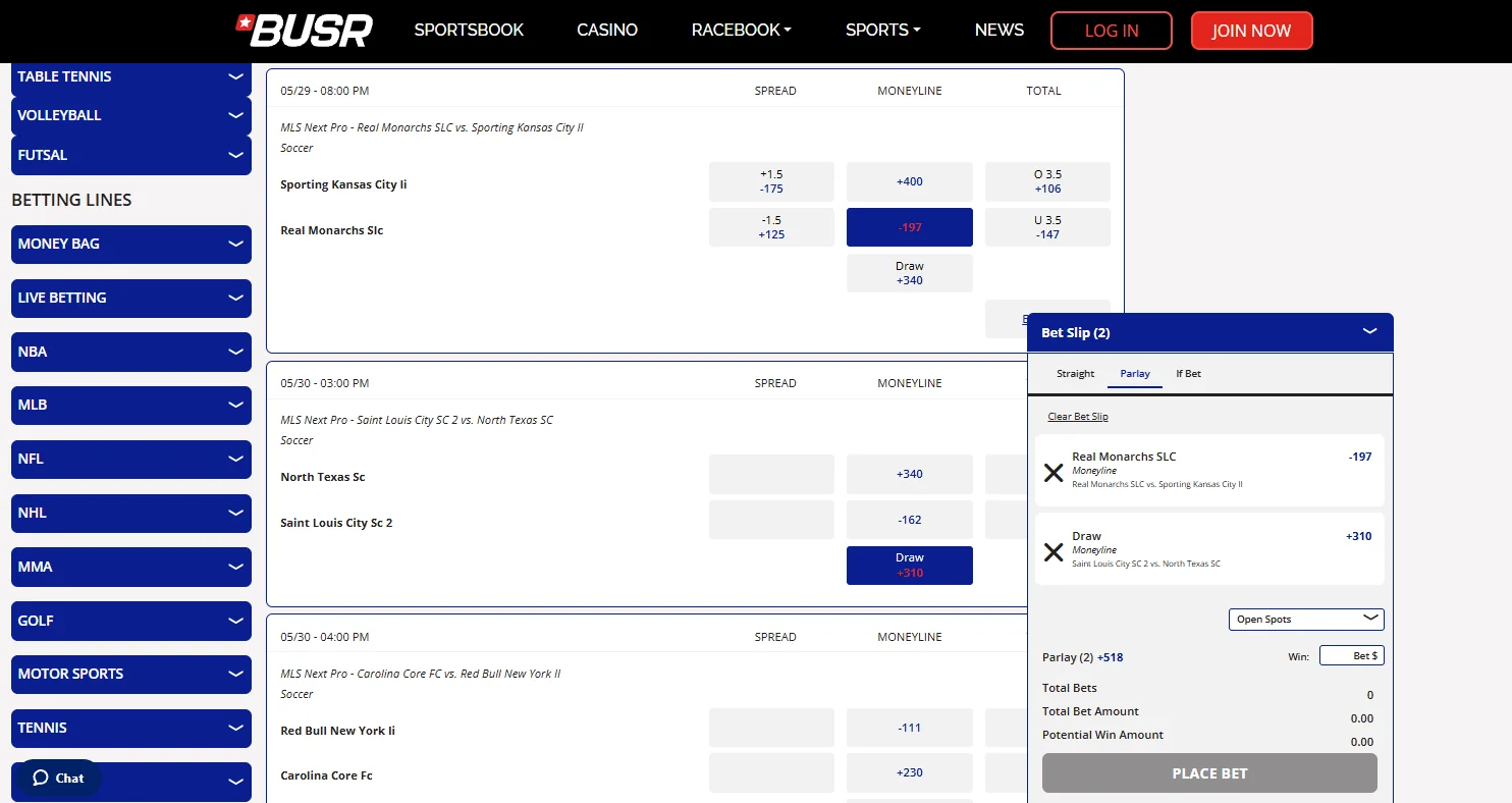 BUSR live betting interface