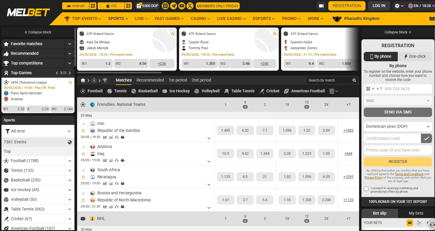 Melbet sportsbook markets and sports coverage