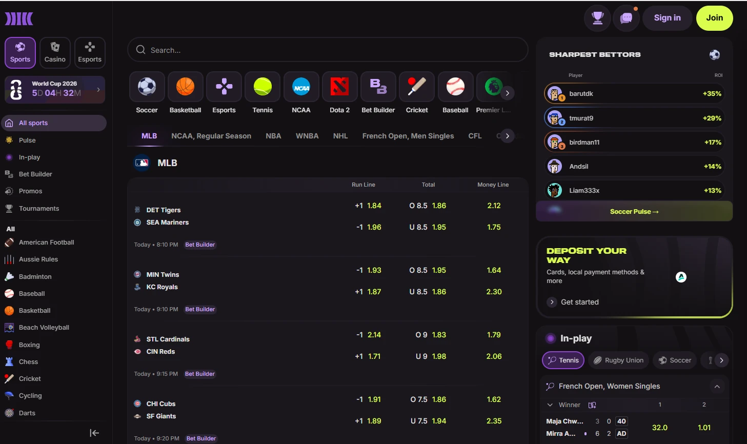 Cloudbet website screenshot