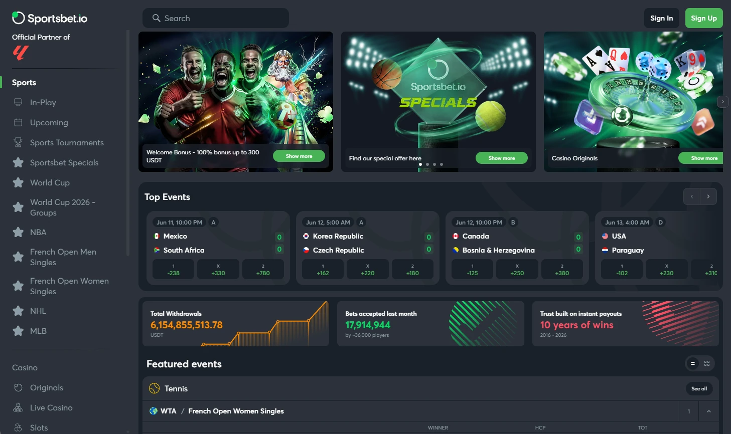 Sportsbet.io website screenshot